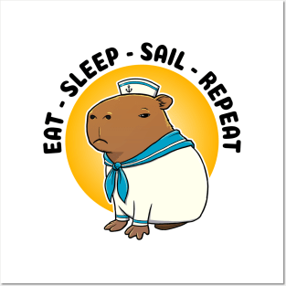 Eat sleep sail repeat Capybara Sailor Posters and Art